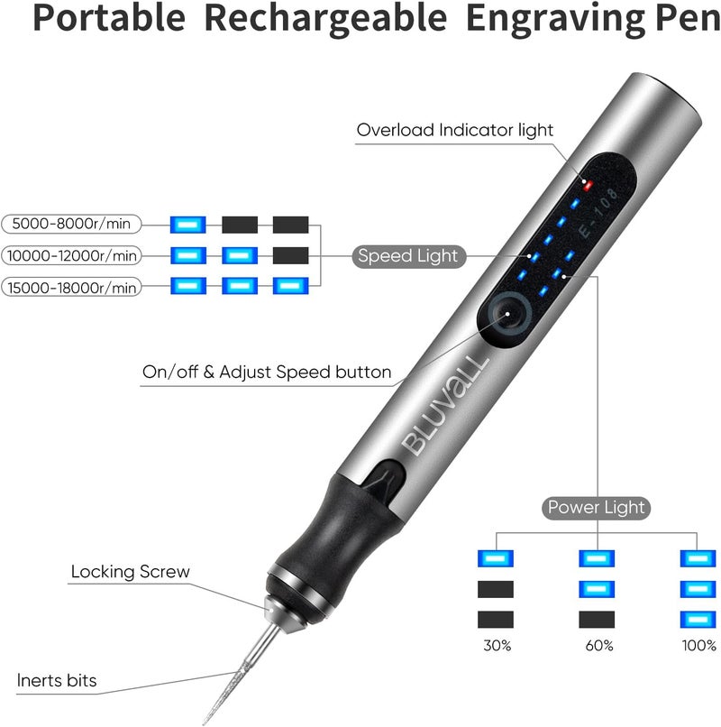 BLUVALL Electric Engraving Pen with 37 Bits, USB Rechargeable Cordless Engraving Machine, Portable DIY Rotary Engraver Tool For Jewelry Wood Glass Stone Carving - Image 2